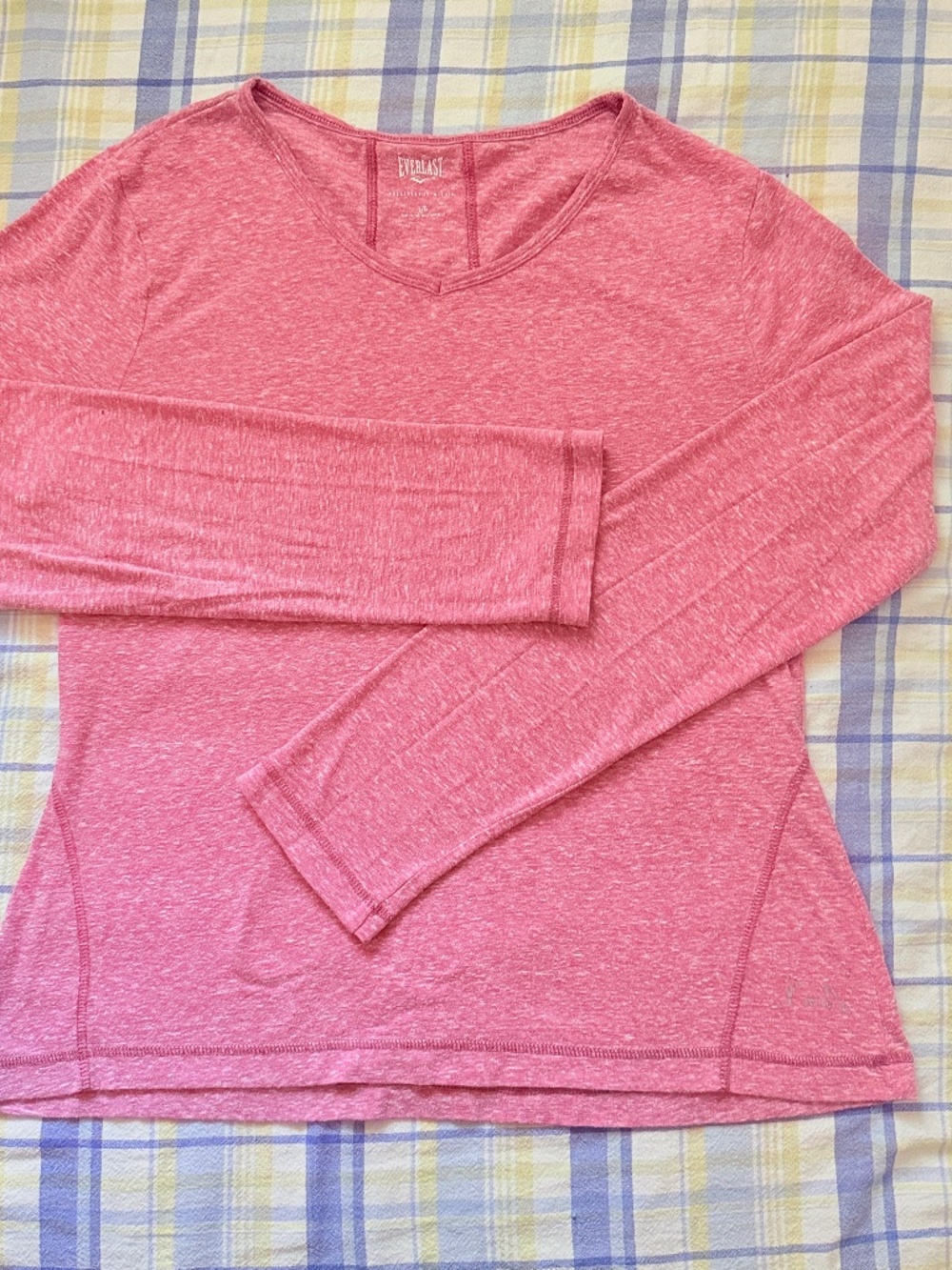 Everlast Women's Large Pink Heathered V-Neck Long Sleeve Activewear Shirt L/G